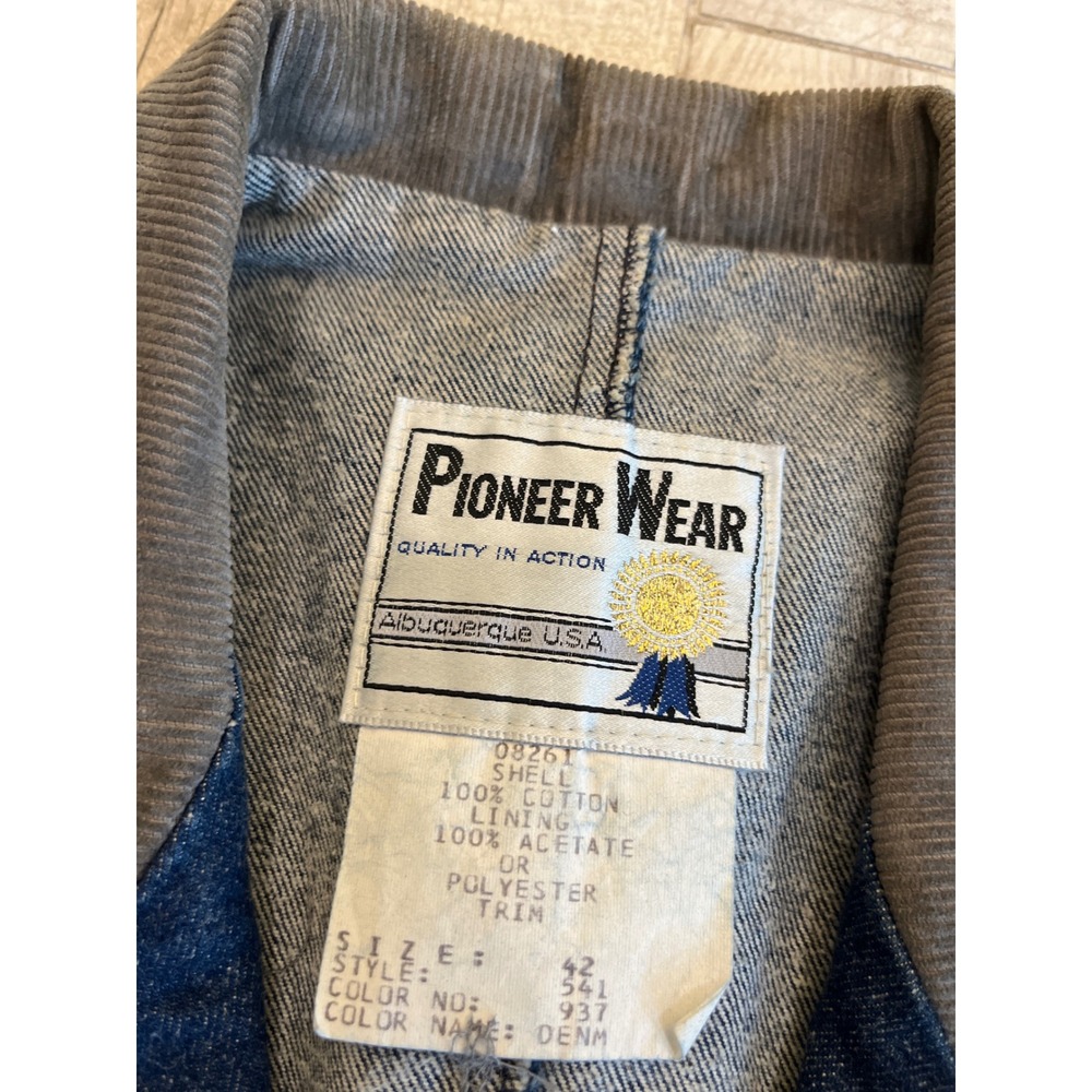 Pioneer Wear Mens Denim Western Blazer Corduroy Trim Blue Jacket Size 42 541 937